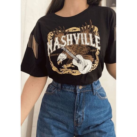 🦅🎸 Nashville Country Music Cowgirl Fringe Tie Concert T-shirt Tee Top M NWT - Picture 12 of 12
